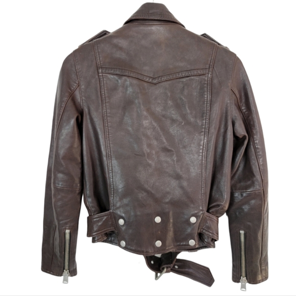 All Saints Gidley Biker Jacket Lamb Leather Chocolate Brown Size US 2 - Picture 2 of 6